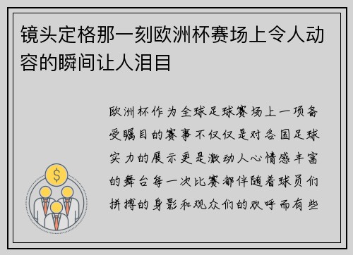镜头定格那一刻欧洲杯赛场上令人动容的瞬间让人泪目