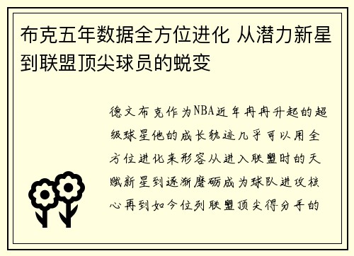 布克五年数据全方位进化 从潜力新星到联盟顶尖球员的蜕变